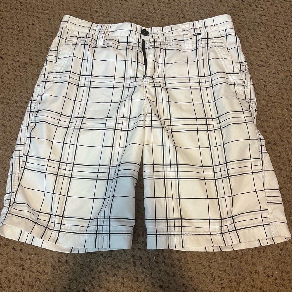 Hurley White and Black Checkered Men's Shorts
